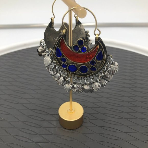 Tribal Afghan Kuchi Earrings, Hoop Style Afghani Earring, Afghan Bali Earrings - Picture 2 of 7